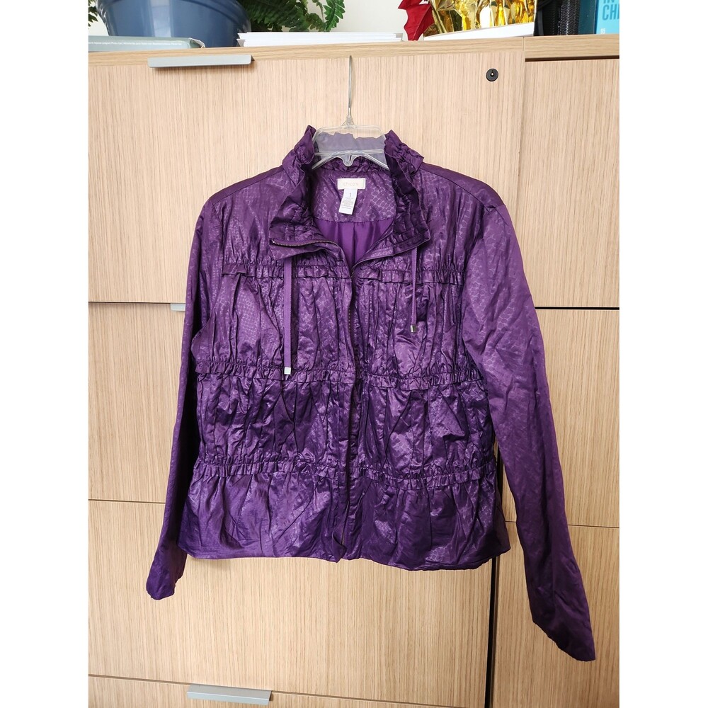 Chico's Purple Ruffled Rain Jacket Size 1 US 8